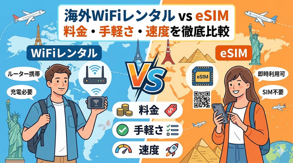 海外WiFiレンタル vs eSIM｜料金・手軽さ・速度を徹底比較してみた